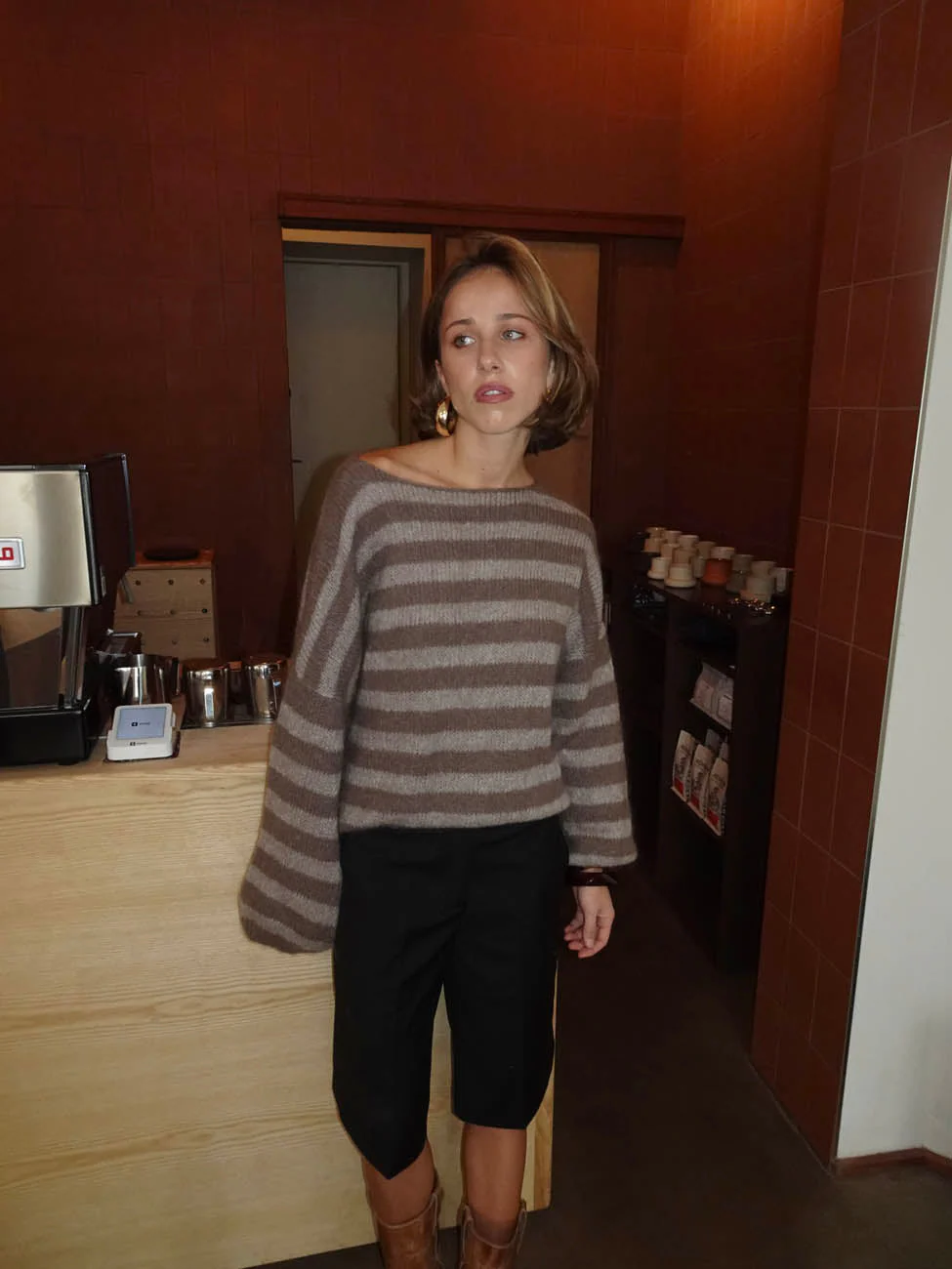 Sissal knit with stripes - Brown 2 Sissal knit with stripes - Brown