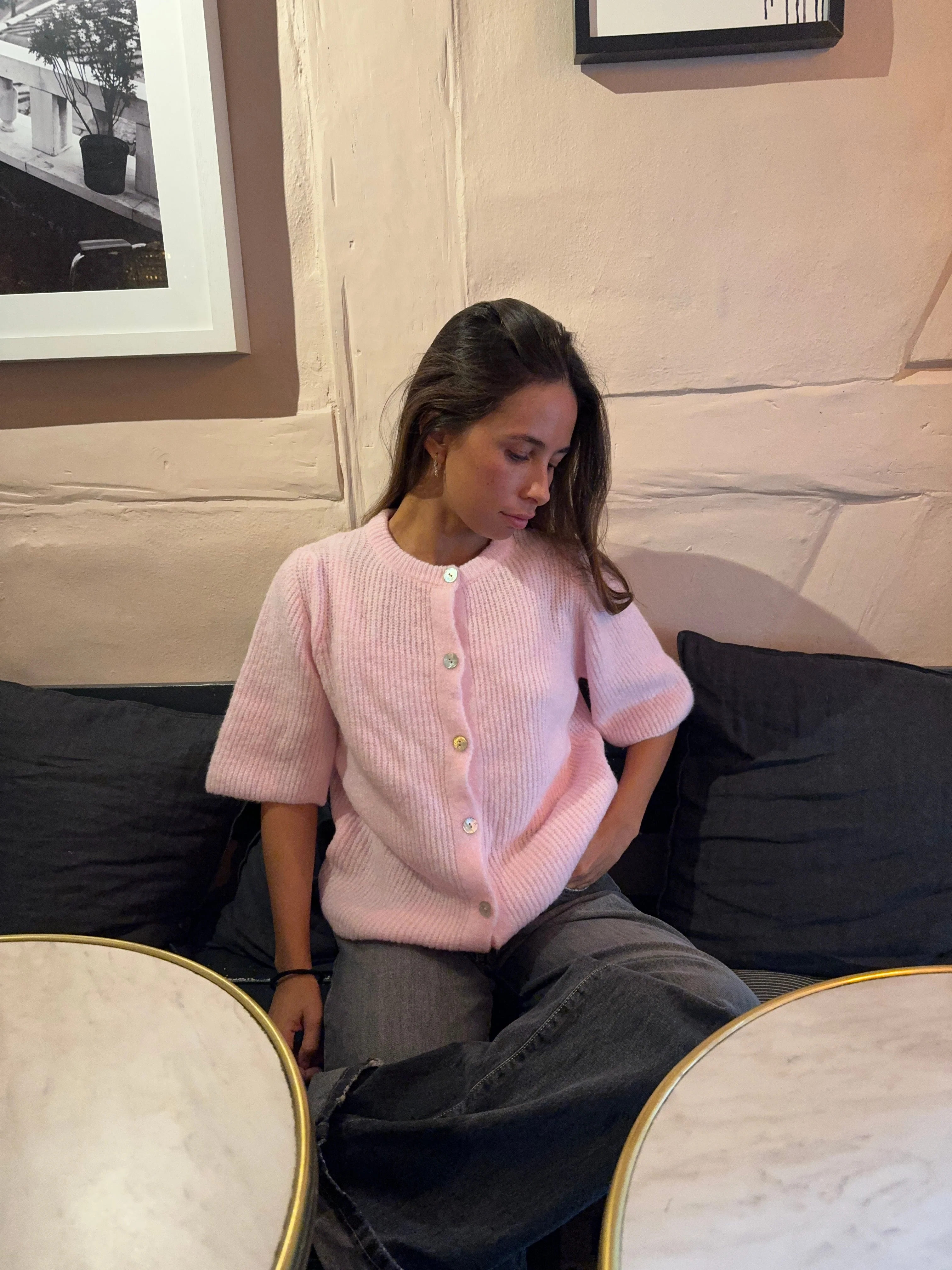 Serena knitted short sleeve cardigan - Pink 10 Serena knitted short sleeve cardigan - Pink