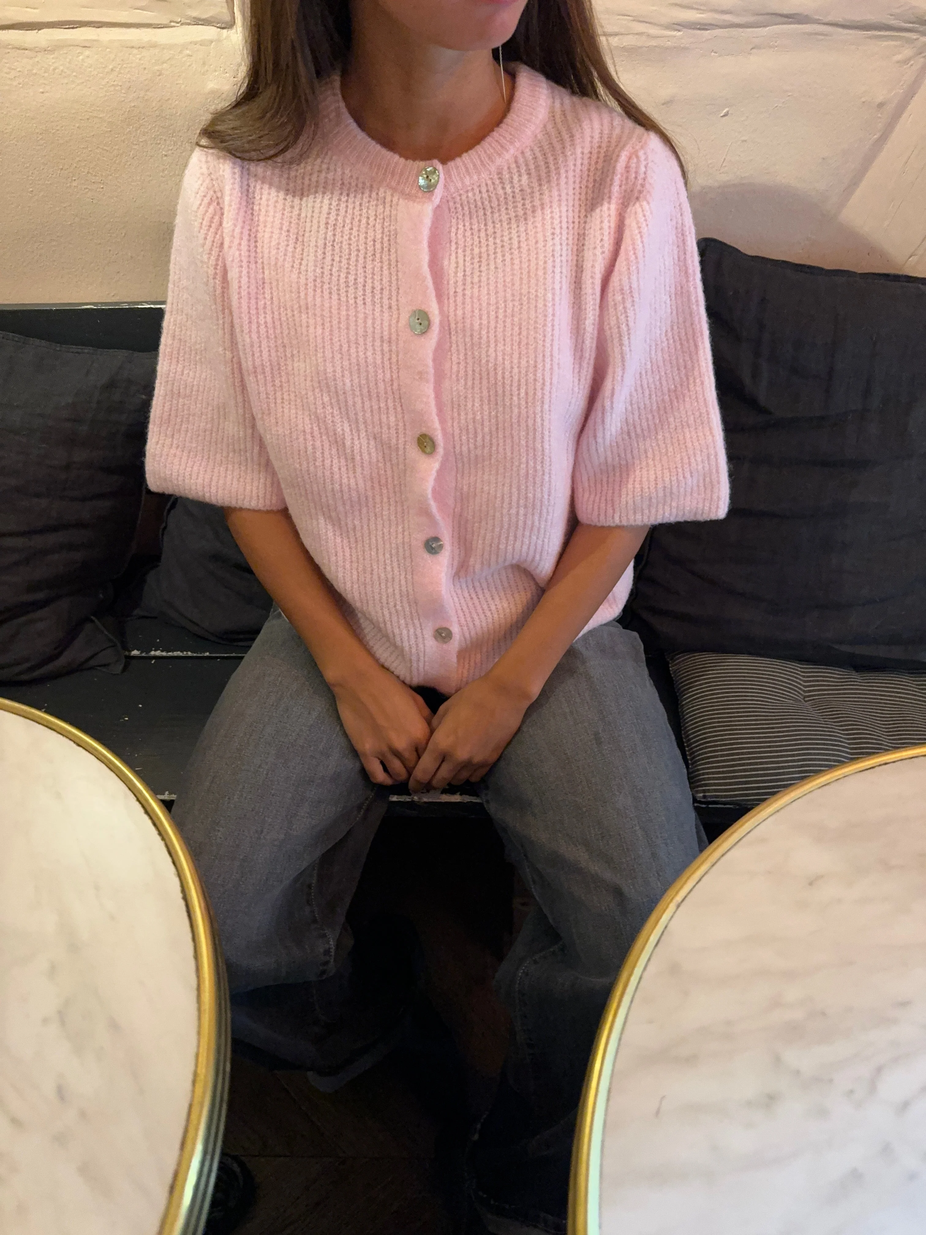 Serena knitted short sleeve cardigan - Pink 2 Serena knitted short sleeve cardigan - Pink