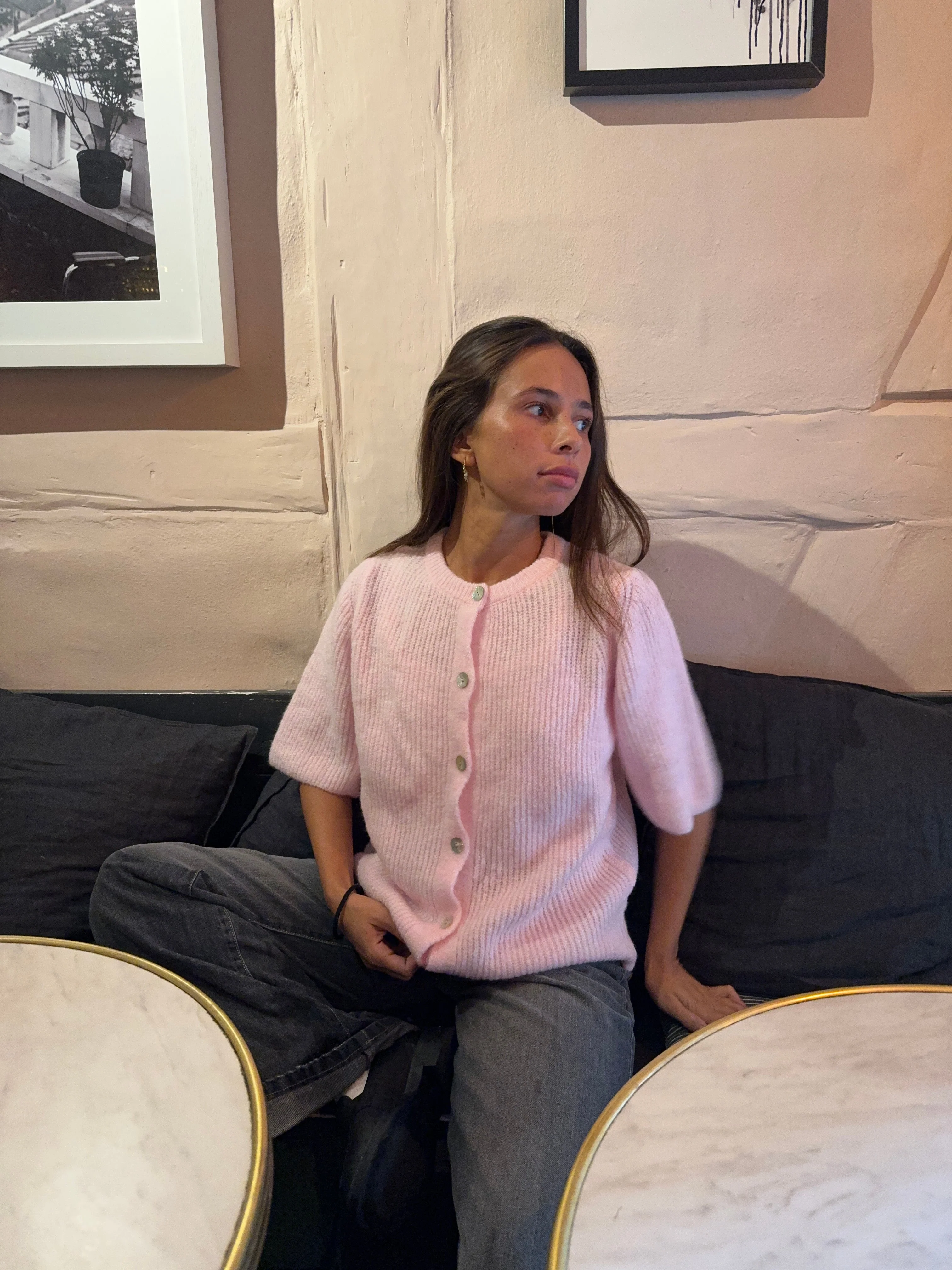 Serena knitted short sleeve cardigan - Pink 3 Serena knitted short sleeve cardigan - Pink