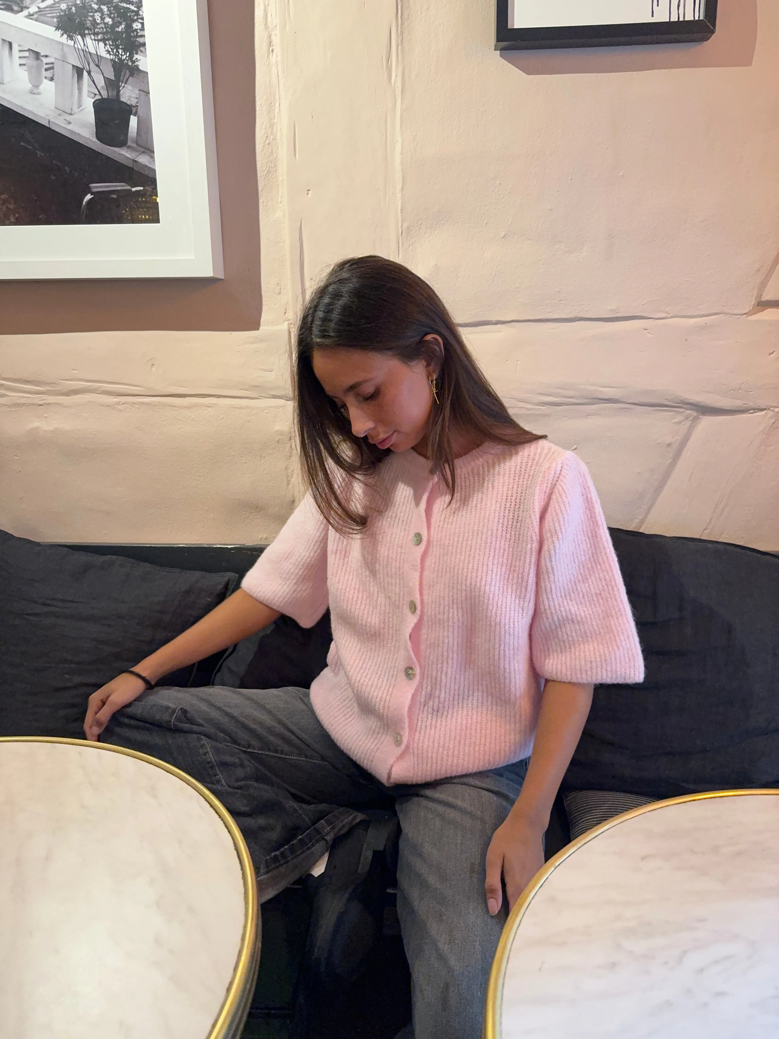 Serena knitted short sleeve cardigan - Pink 5 Serena knitted short sleeve cardigan - Pink