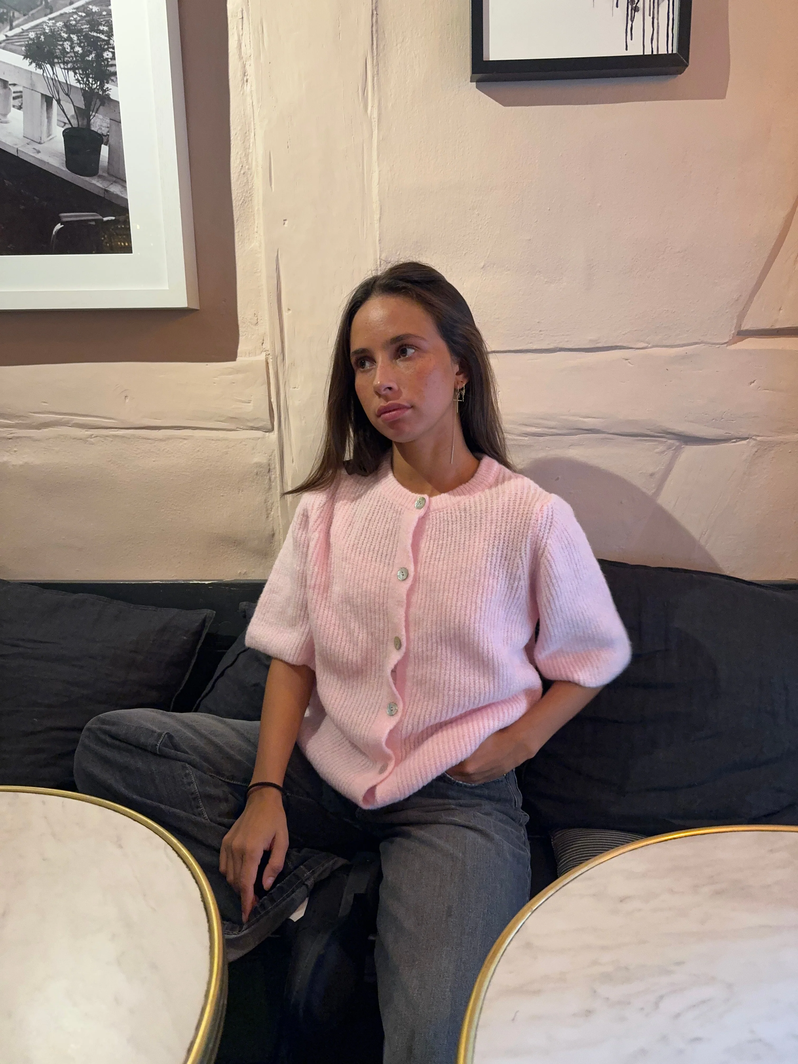 Serena knitted short sleeve cardigan - Pink 9 Serena knitted short sleeve cardigan - Pink