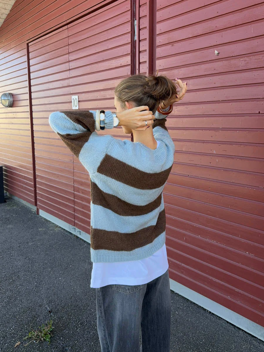 Trish knit sweater with stripes – Light blue and brown 3 Trish knit sweater with stripes – Light blue and brown