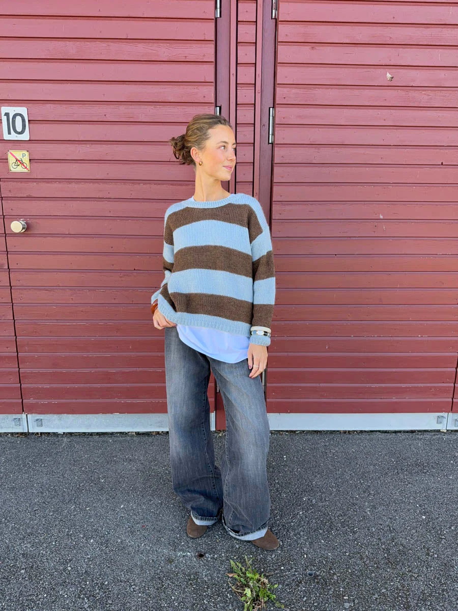Trish knit sweater with stripes – Light blue and brown 5 Trish knit sweater with stripes – Light blue and brown