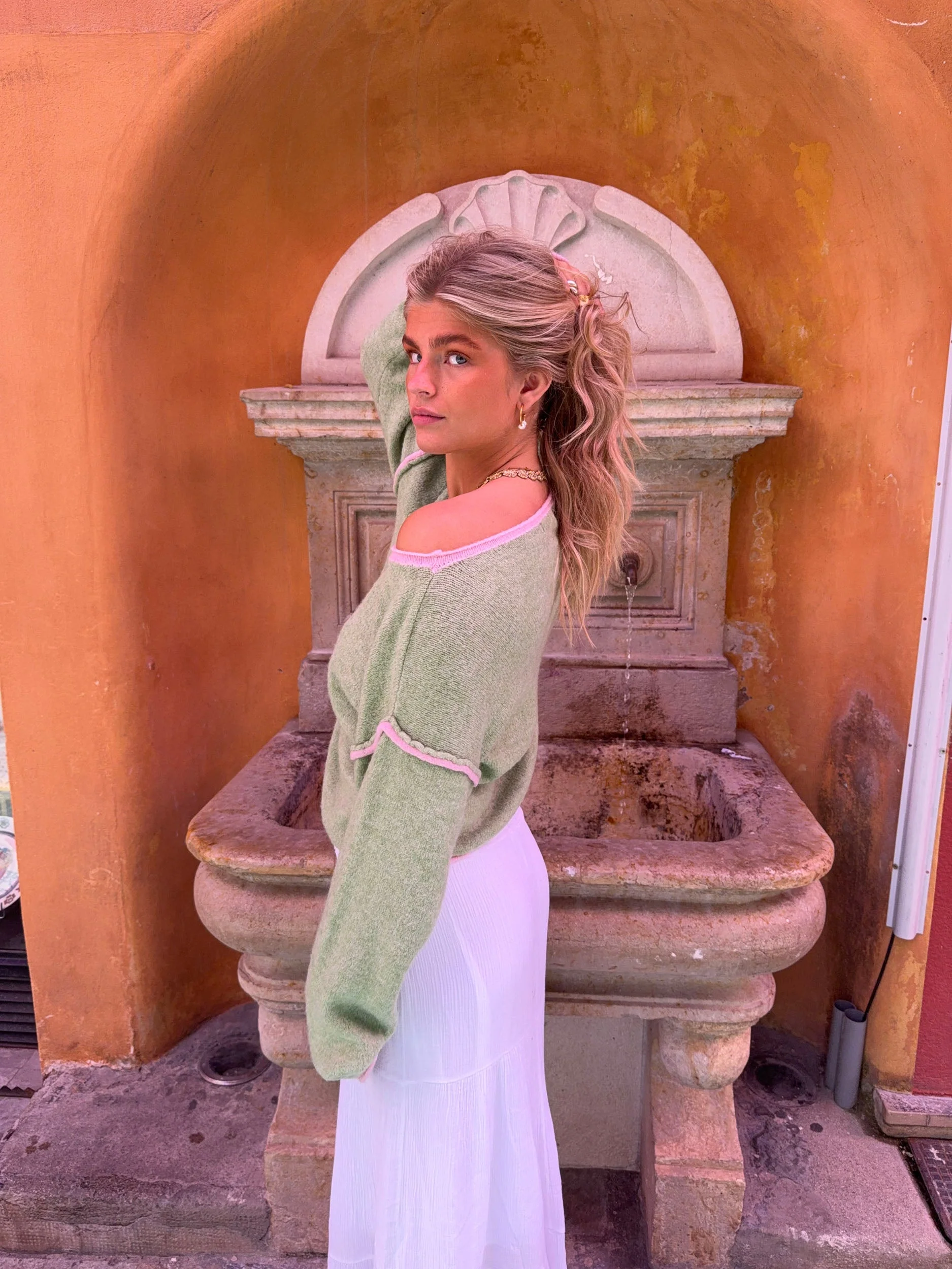 Ludovica knit with details - Green/pink 2 Ludovica knit with details - Green/pink