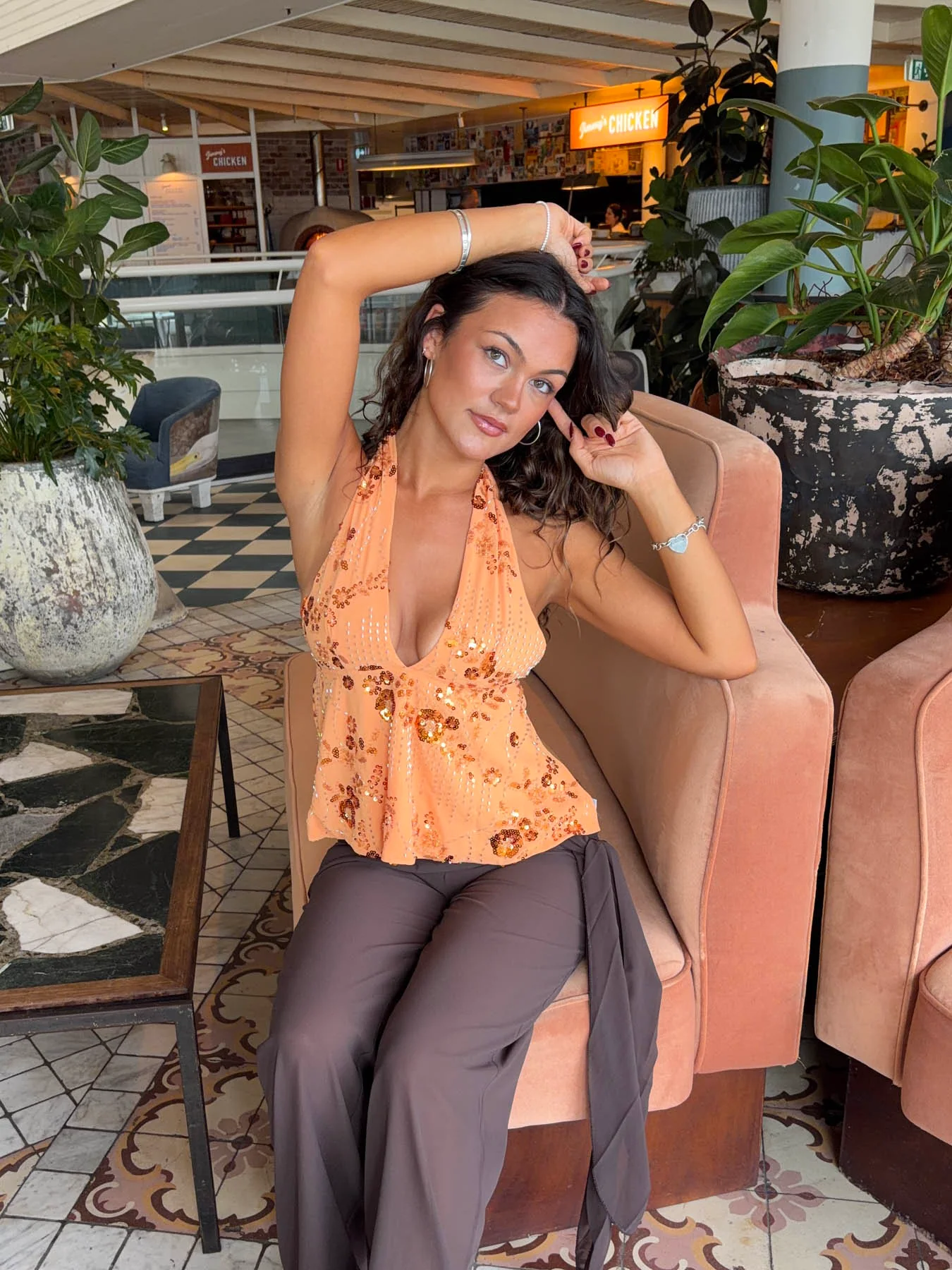 Lumi top with sequins - Orange 1 Lumi top with sequins - Orange