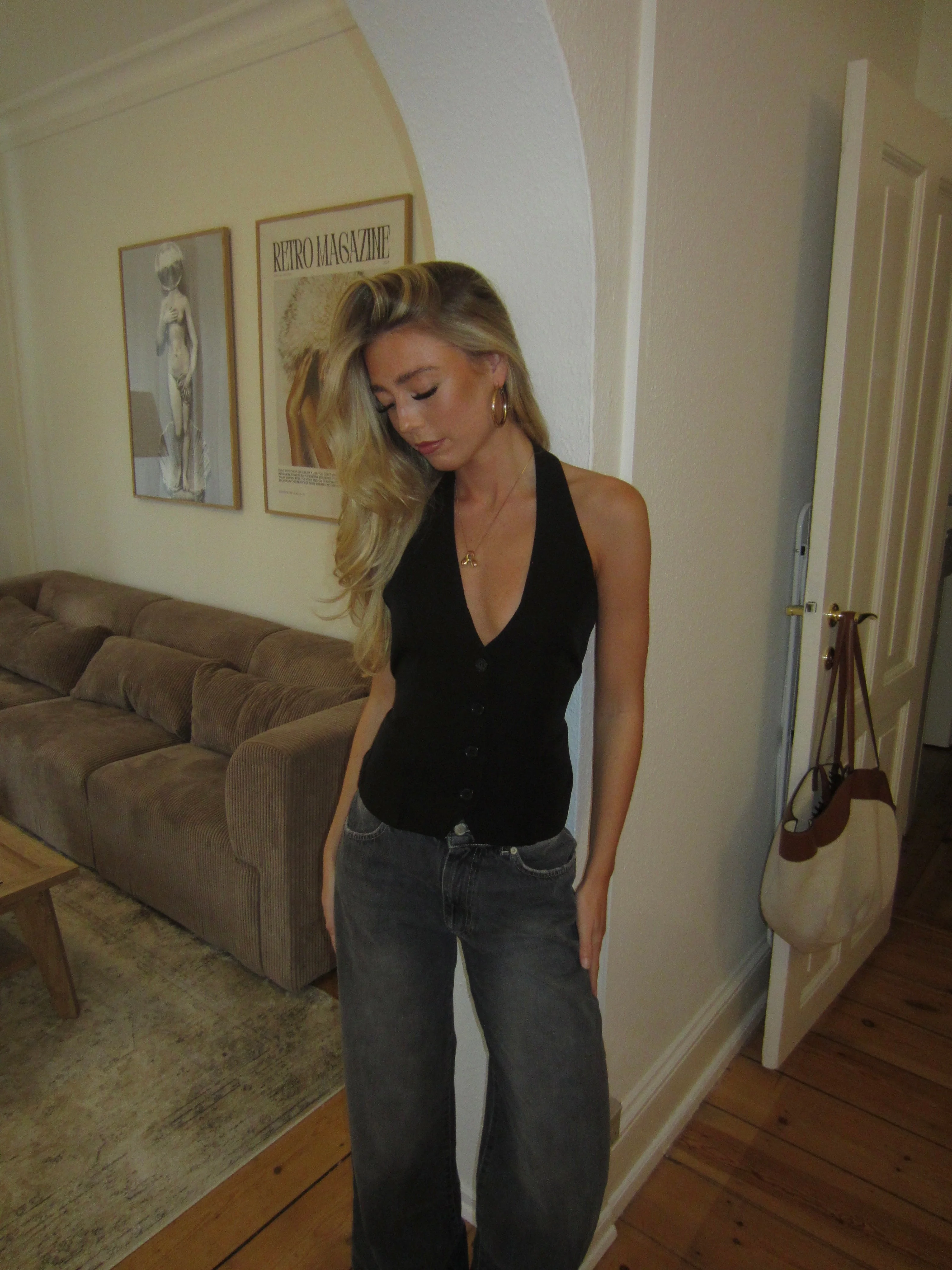 Rikke fitted vest with tie detail - Black 1 Rikke fitted vest with tie detail - Black