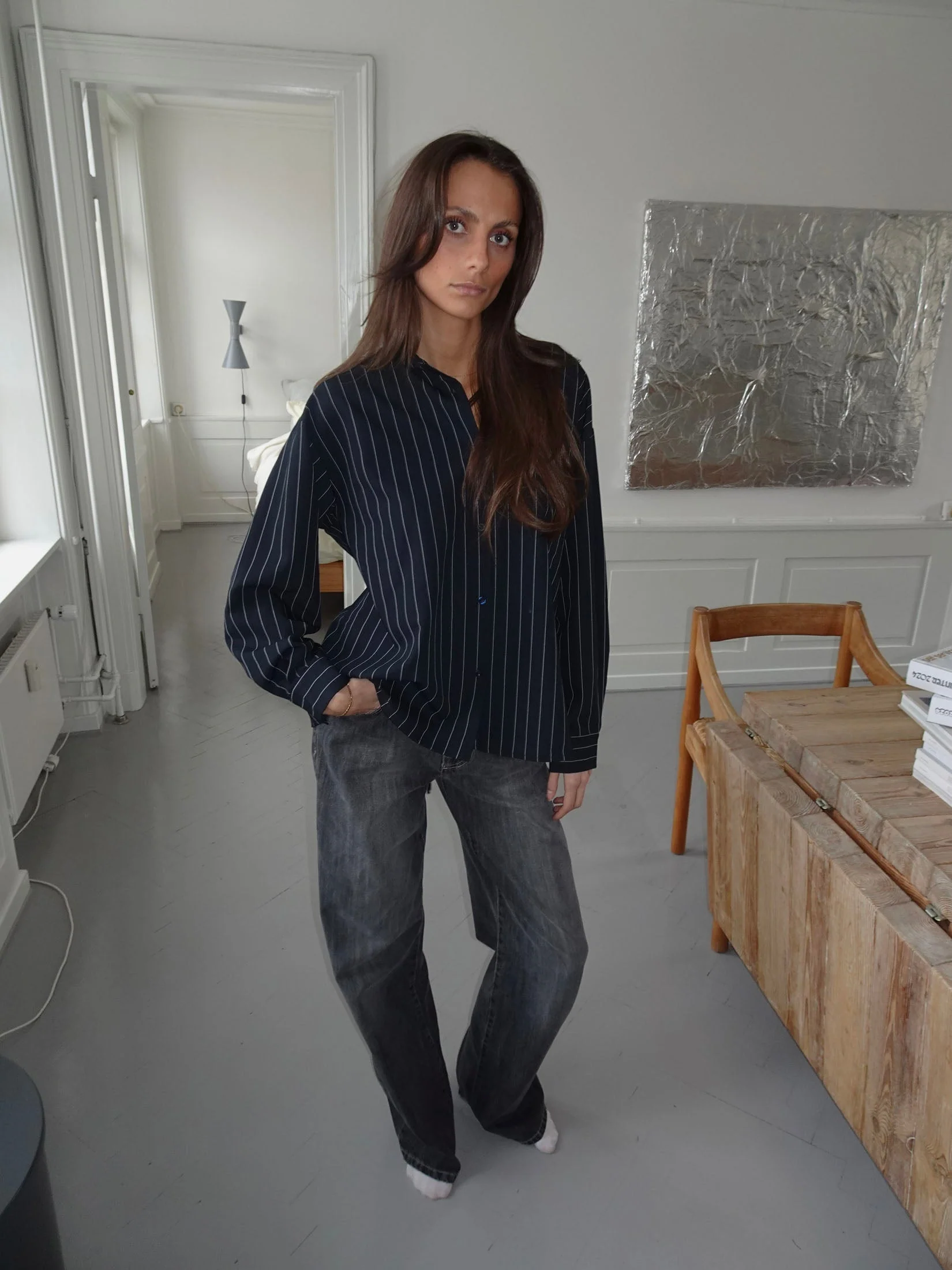 Miki striped shirt with open back - Navy 6 Miki striped shirt with open back - Navy