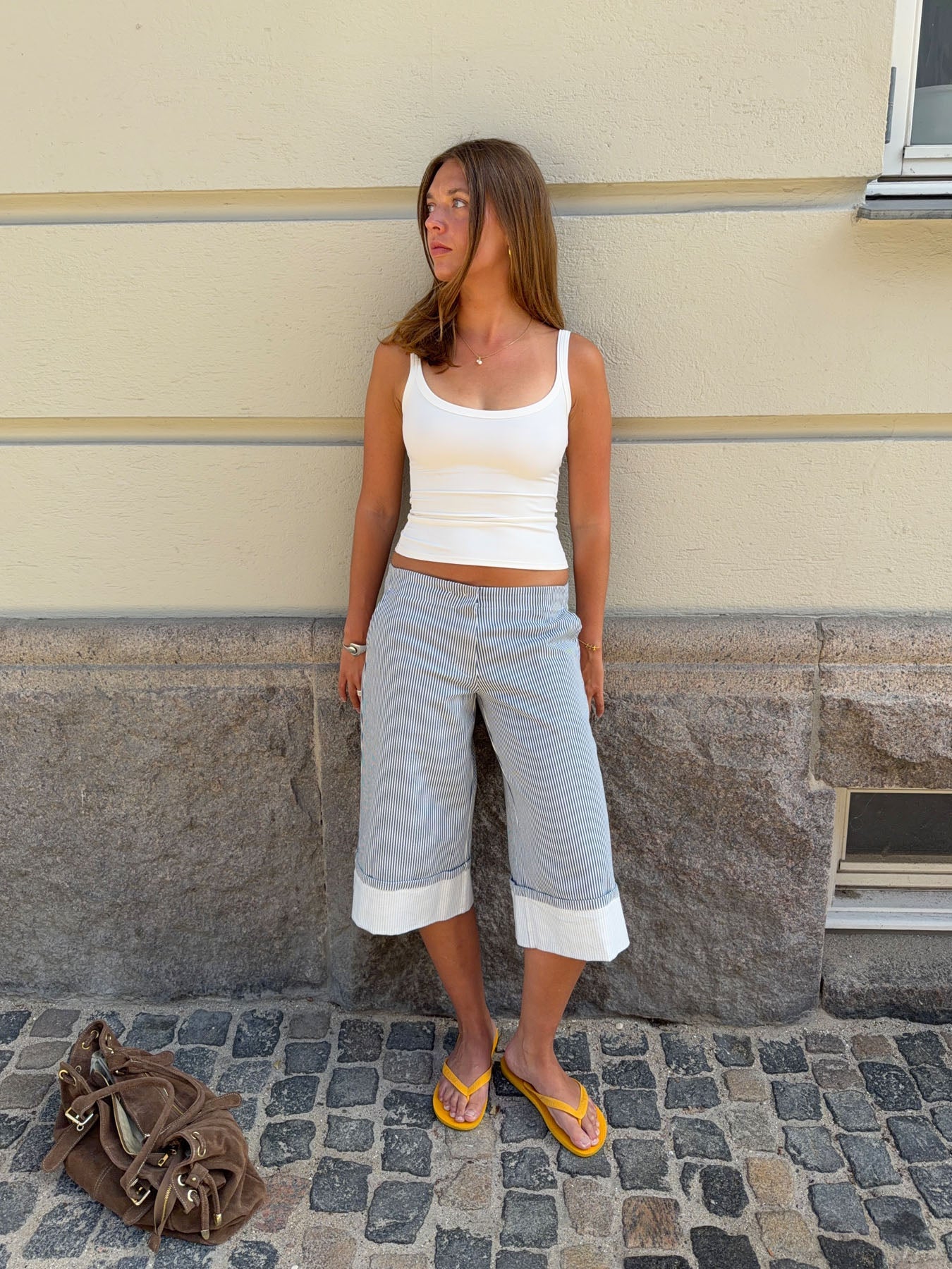 Nanna capri shorts with stripes - White/blue 1 Nanna capri shorts with stripes - White/blue