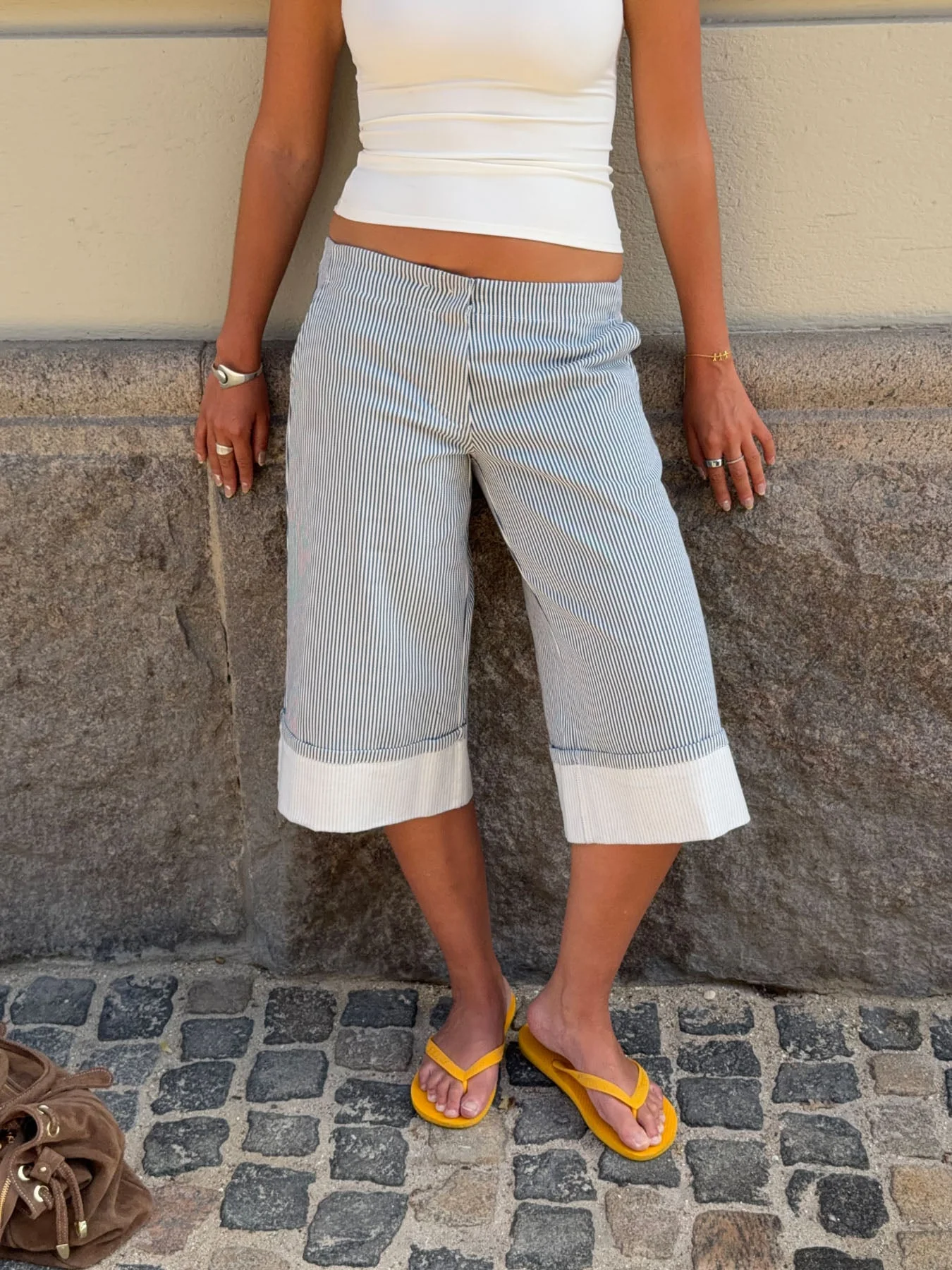 Nanna capri shorts with stripes - White/blue 13 Nanna capri shorts with stripes - White/blue