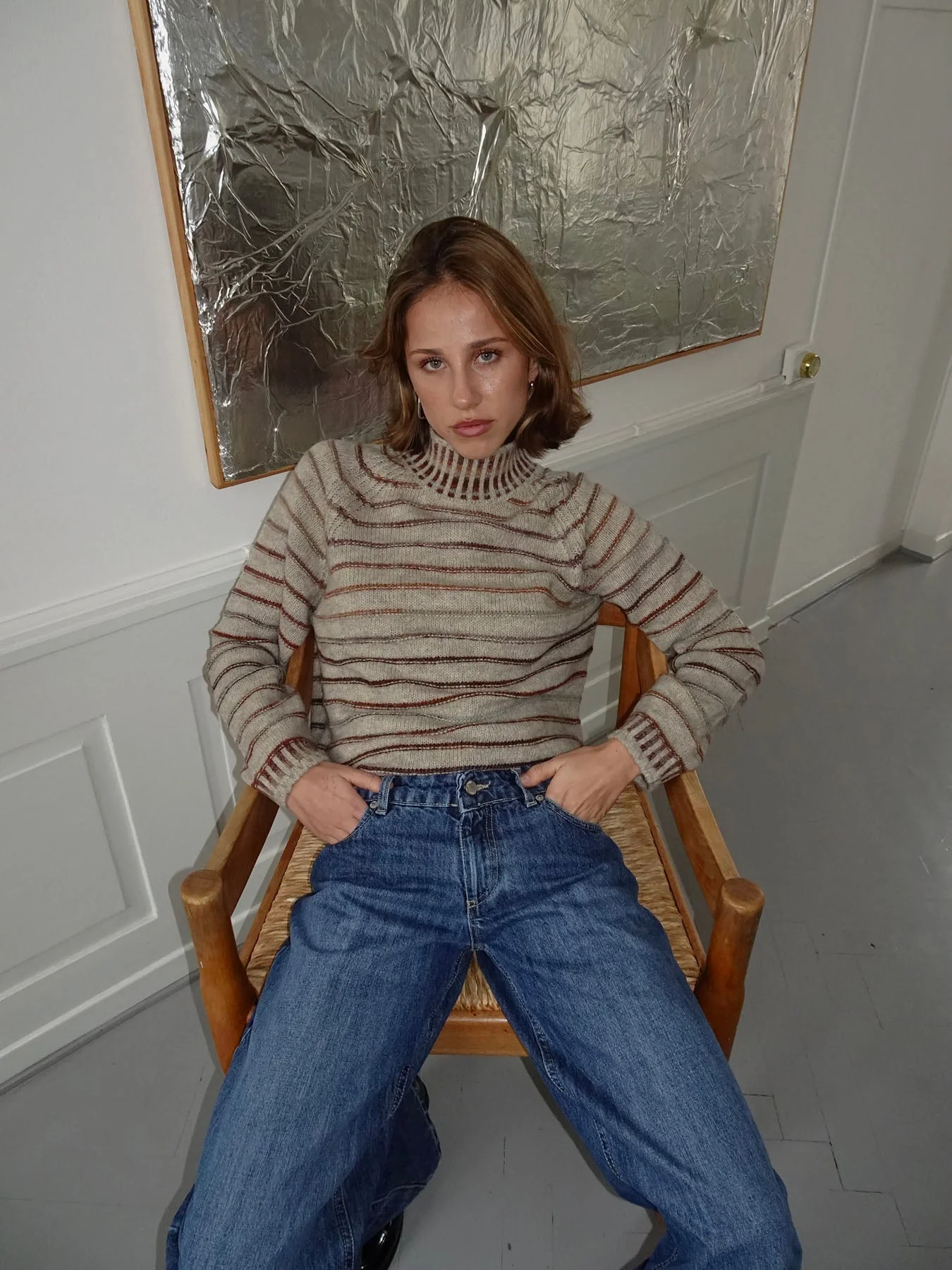 Rainova knit with stripes - Beige/multicolored