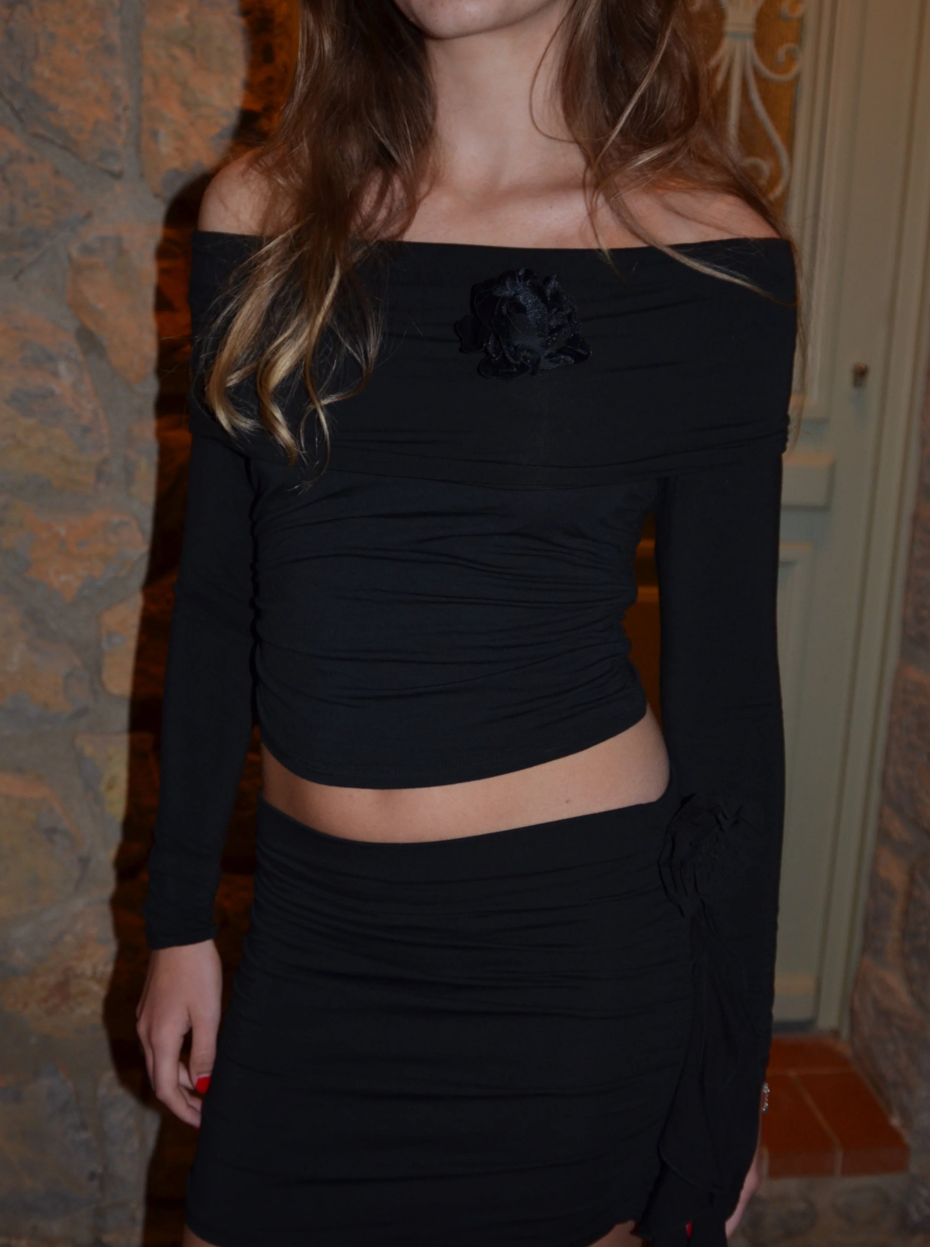 Miriam off shoulder blouse with a flower - Black 10 Miriam off shoulder blouse with a flower - Black