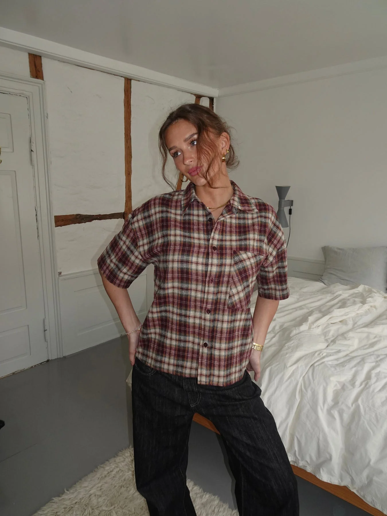 Ryder flannel shirt with short sleeves - Red/brown/white 4 Ryder flannel shirt with short sleeves - Red/brown/white