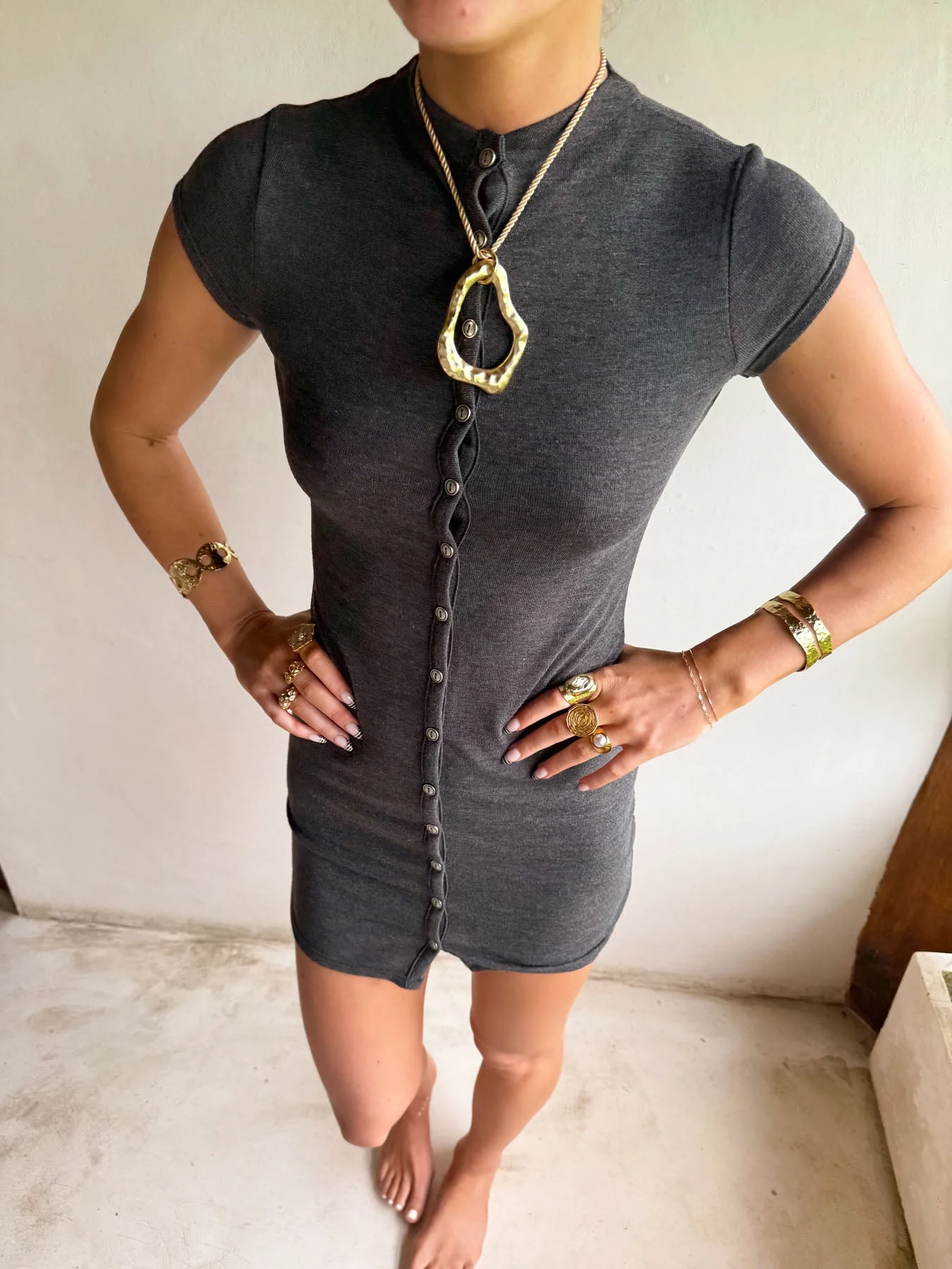 Scandivv dress with buttons - Grey 17 Scandivv dress with buttons - Grey