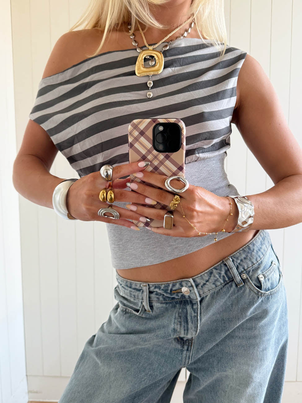 Scandivv top with stripes - Grey/dark grey