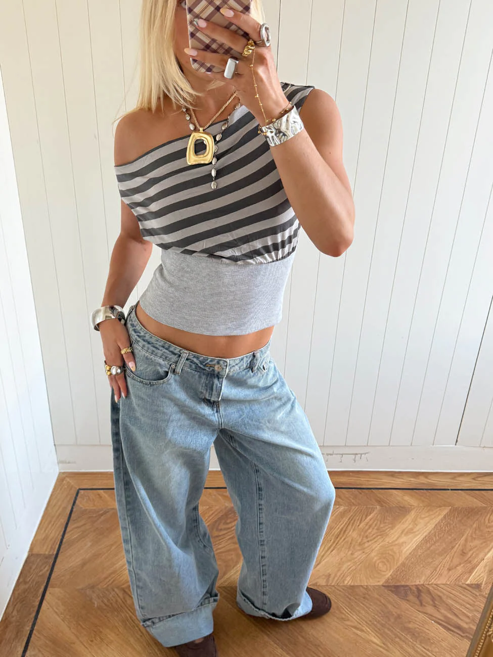 Scandivv top with stripes - Grey/dark grey 2 Scandivv top with stripes - Grey/dark grey